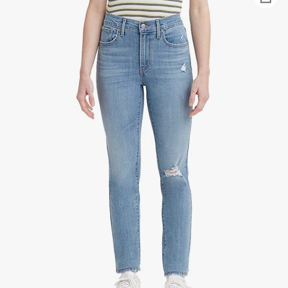 Levi Slate Reveal 724 High Rise Straight Distressed Jeans